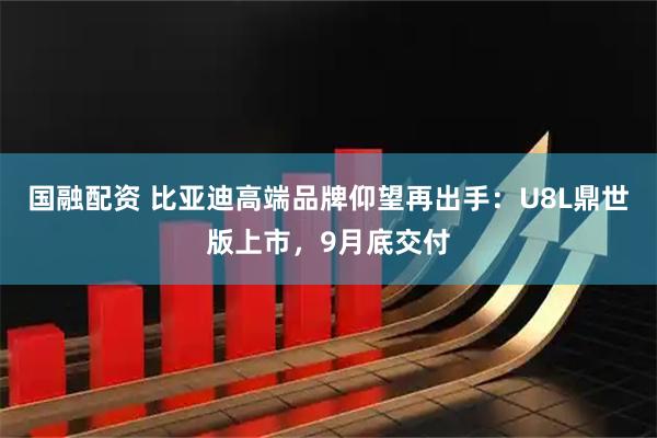 国融配资 比亚迪高端品牌仰望再出手：U8L鼎世版上市，9月底交付
